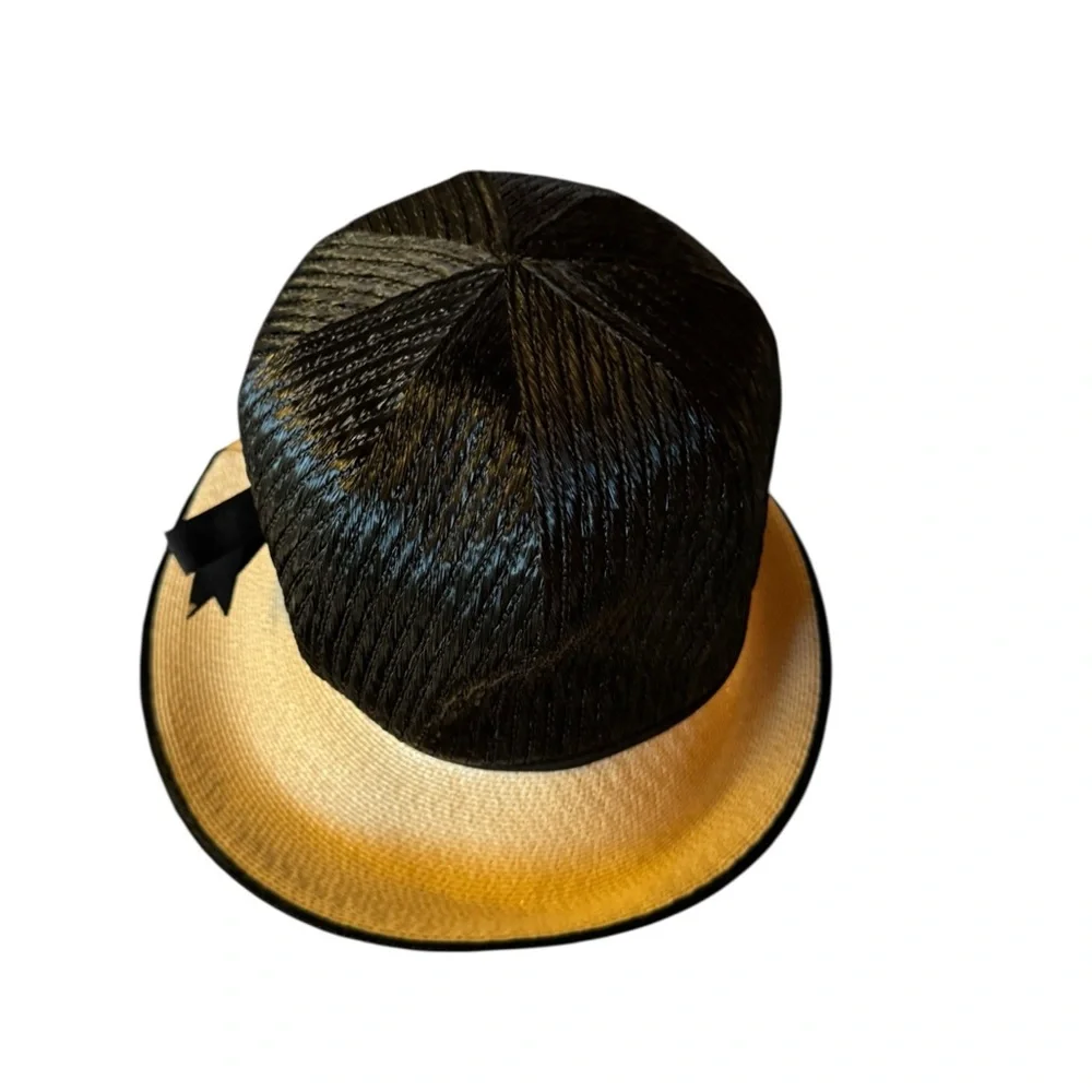 1960s Mr. John Black Straw‎ Bucket Hat w/Cream Brim - Picture 6 of 7